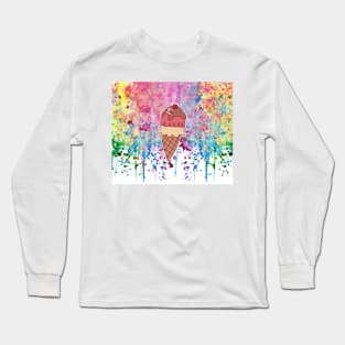 Icecream Cone Sloth Watercolor Paint Drip Long Sleeve T-Shirt